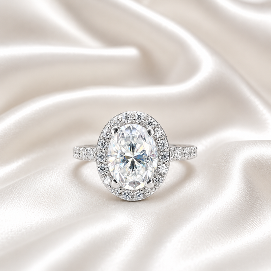 1.10 Carat Oval VS2/E Diamond Solitaire Engagement Ring, Lab Diamond Halo Engagement Ring, Lab Created Diamond Ring, 14k Yellow Gold