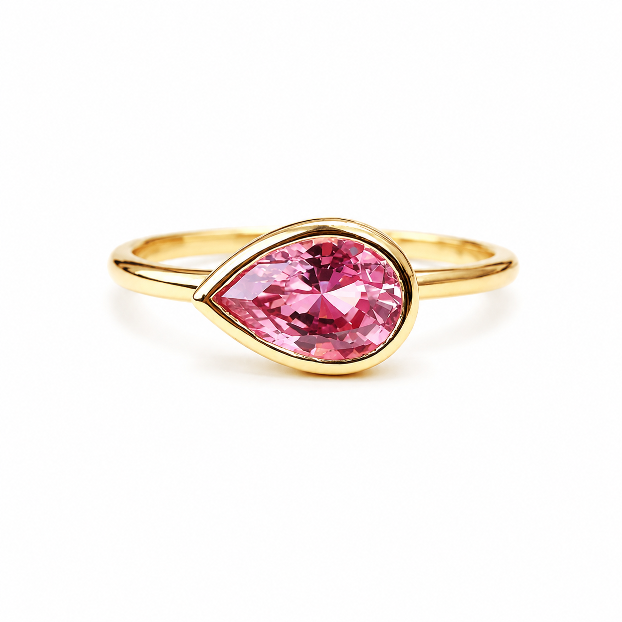 Bezel Set Pear Shape Emerald, Ruby, Pink Sapphire, Birthstone Ring 14K Solid Gold , Pear Shape Solitire Sideways Ring #8834