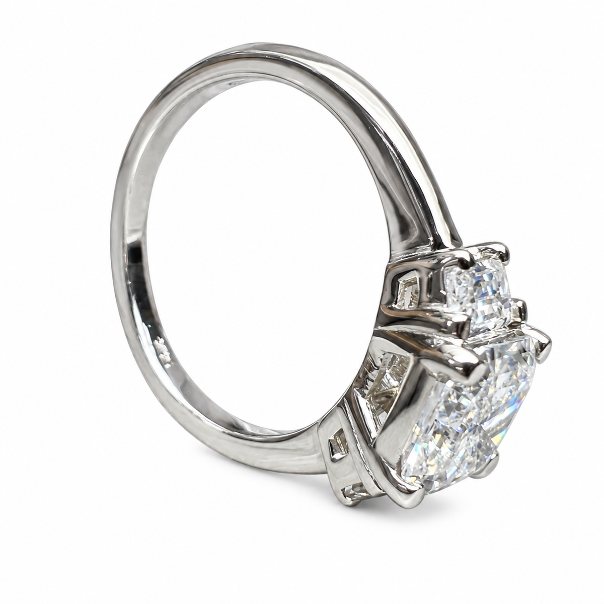 Moissanite Asscher Cut Engagement Ring, Asscher Ring With Trapezoid Accents Moissanite Ring, 14k White Gold Ladies Moissanite Ring  #6705