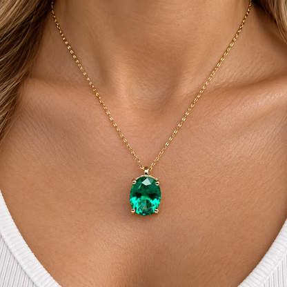 Oval Emerald Pendant Necklace, Bridal Gift, Ladies 14k Gold Necklace, Emerald Necklace, Anniversary Gift, May Birthstone Pendant, #6259