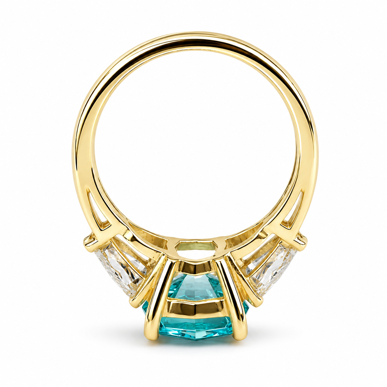 Octagon Neon Blue Paraiba Ring, Web Cut Engagement Ring, Sapphire Bullet Shape Ring, 14k Yellow Gold, #6258