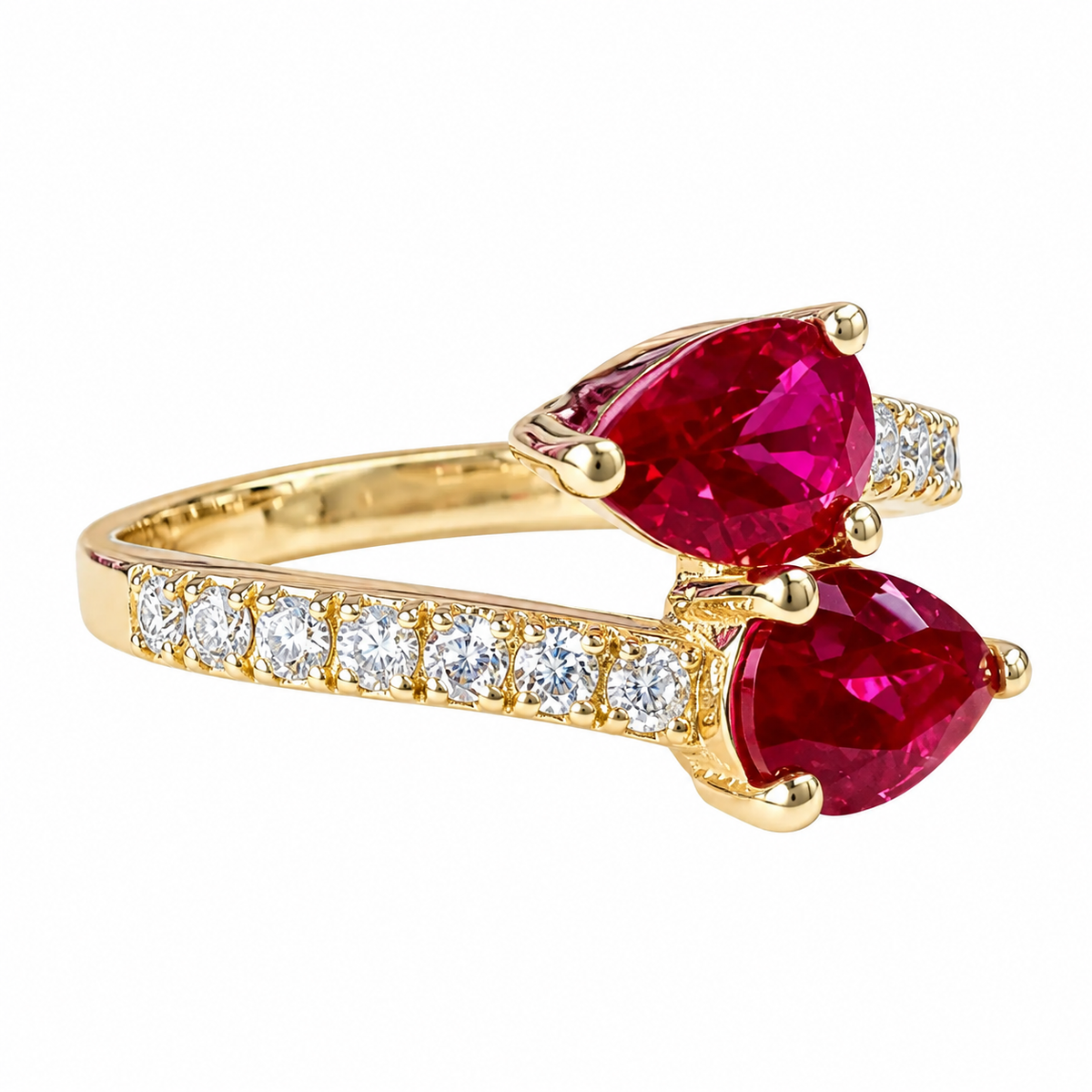 Ruby Pear Shape Bypass Ring Yellow Gold Engagement Ring Toi Et Moi Ruby Pear Anniversary Ring For Women Unique Promise Wedding Rings  #7435