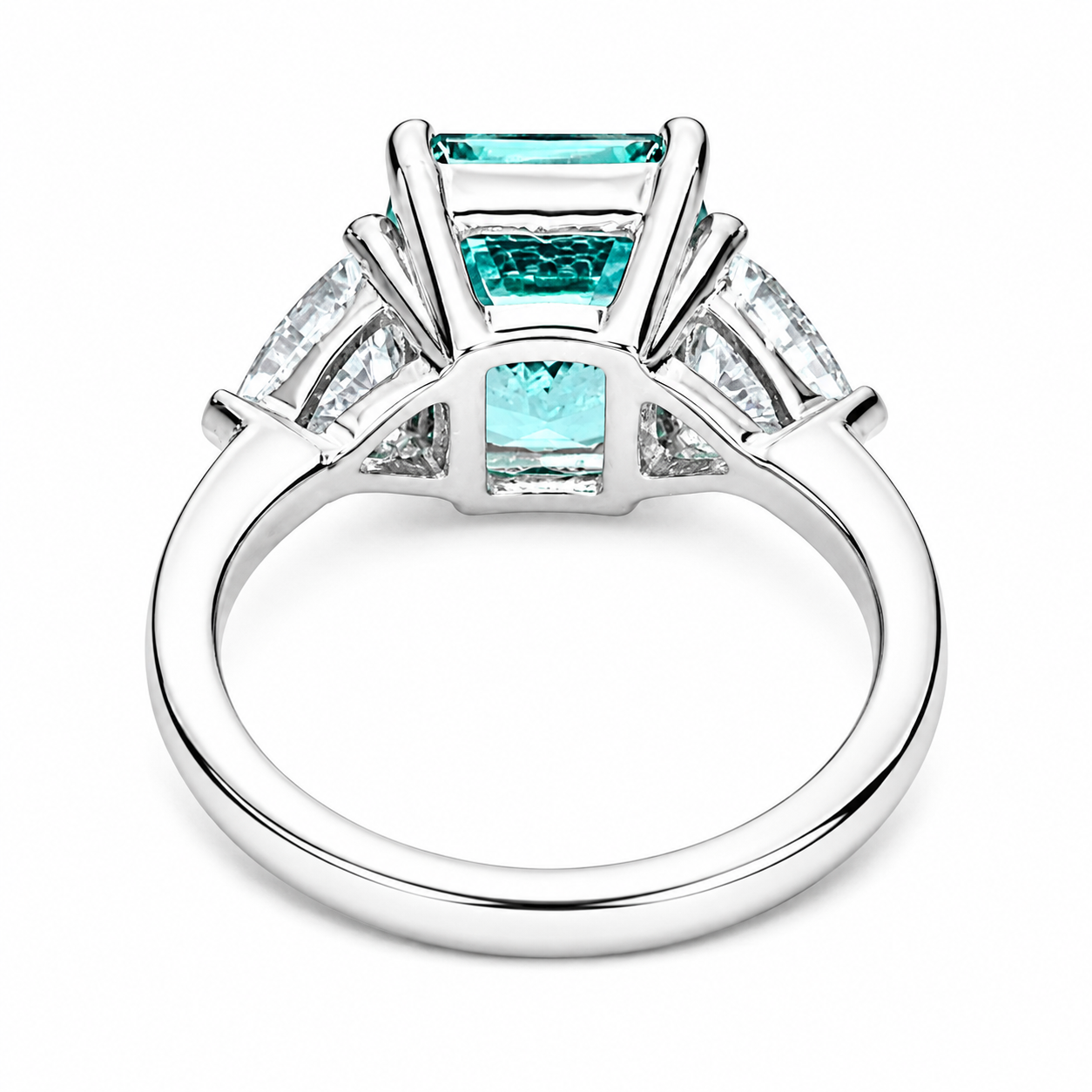 Paraiba Tourmaline Engagement Ring White Gold Emerald Cut Neon Blue Paraiba Tourmaline Ring For Women Unique Ring Moissanite Trillions #6824