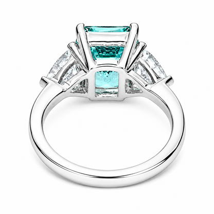 Paraiba Tourmaline Engagement Ring White Gold Emerald Cut Neon Blue Paraiba Tourmaline Ring For Women Unique Ring Moissanite Trillions #6824