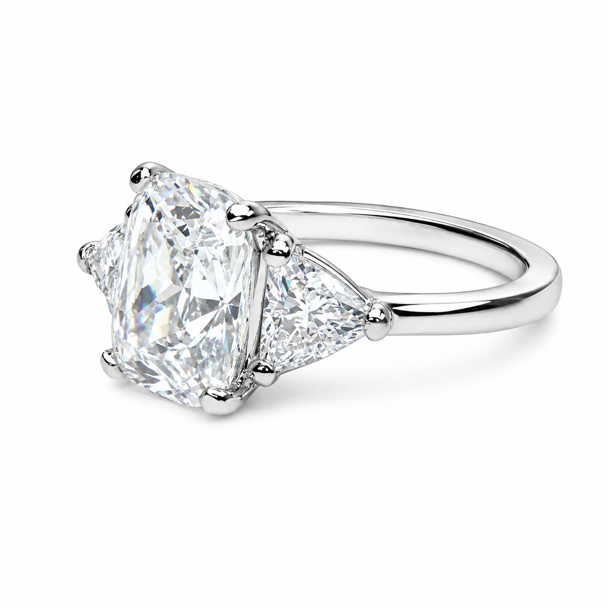 Moissanite Elongated Cushion Cut Engagement Ring, Elongated Cushion And Trillions Simulated Diamond Wedding Ring, 14k Gold Moissanite  #7011