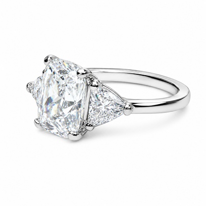 Moissanite Elongated Cushion Cut Engagement Ring, Elongated Cushion And Trillions Simulated Diamond Wedding Ring, 14k Gold Moissanite  #7011
