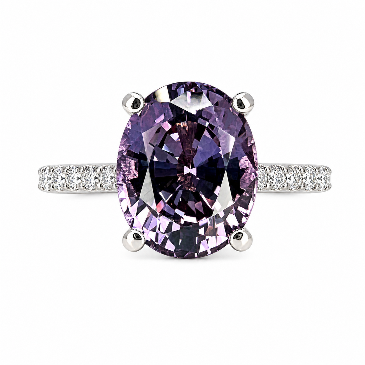 Oval Cut Engagement Ring / Alexandrite Wedding Ring / Alexandrite and Moissanite Ring / 14k White Gold / #6215