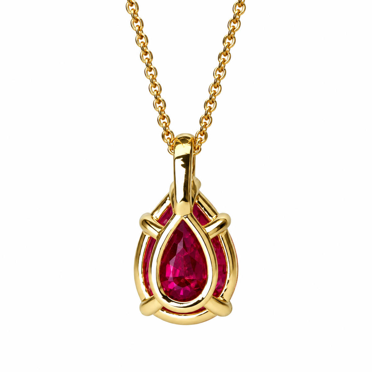Ruby Pendant Necklace Pear Shape 14K Yellow Gold, Gold Teardrop Shape Simple Solitaire Necklace,  Ruby Pear Shape Pendant Bride Gift   #7019