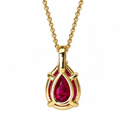Ruby Pendant Necklace Pear Shape 14K Yellow Gold, Gold Teardrop Shape Simple Solitaire Necklace,  Ruby Pear Shape Pendant Bride Gift   #7019