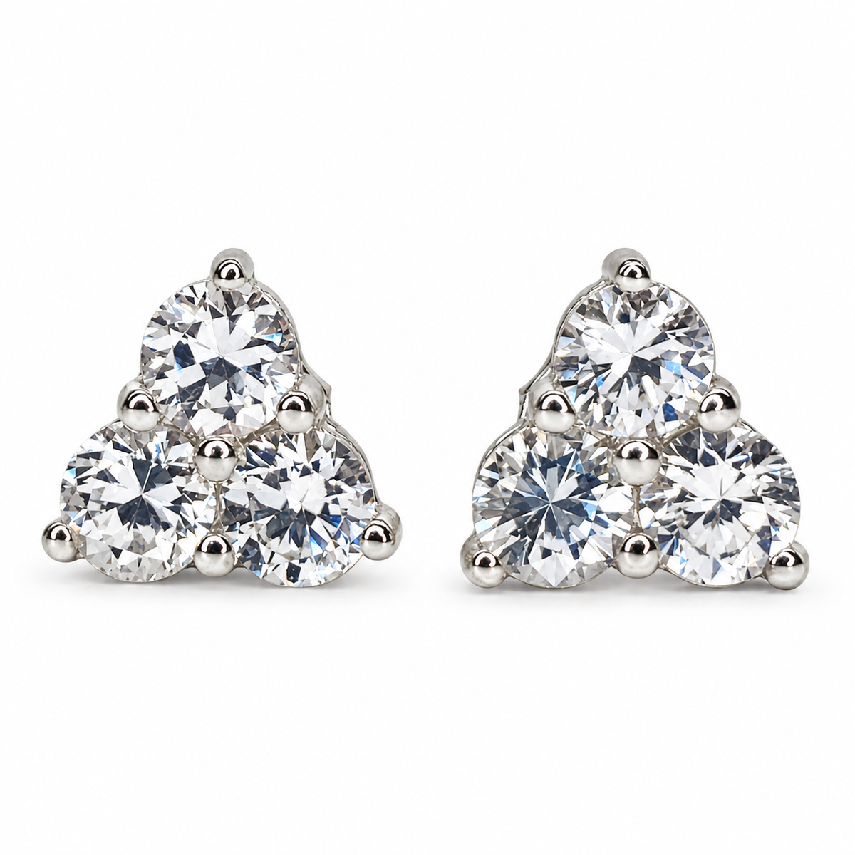 Triangle Moissanite earrings 14K White Gold, Gold Earrings Triangle Gem, Three Stone Stud Earrings, Triangle Stud Earrings,   #5662