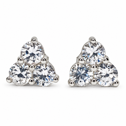 Triangle Moissanite earrings 14K White Gold, Gold Earrings Triangle Gem, Three Stone Stud Earrings, Triangle Stud Earrings,   #5662