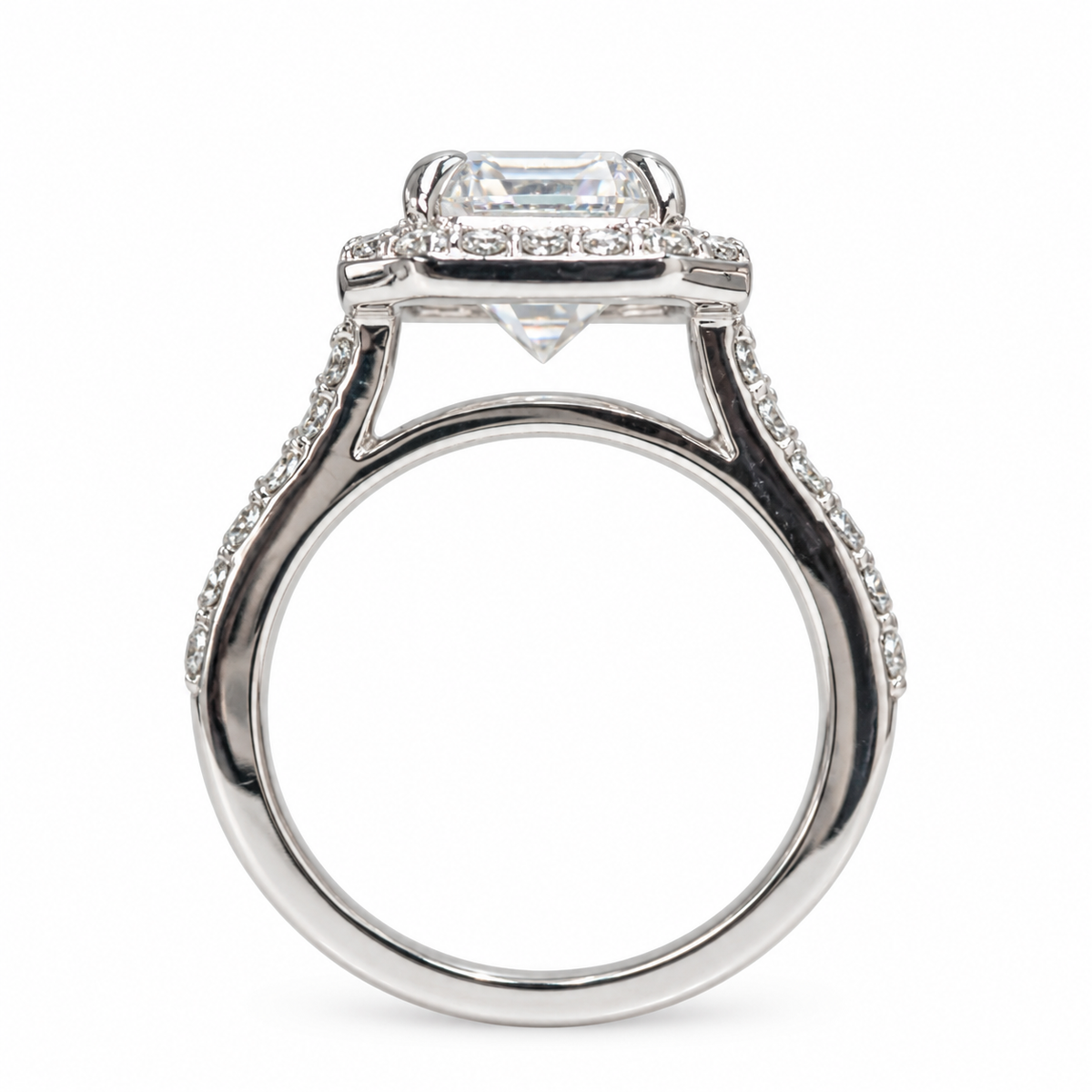 Asscher Cut Moissanite Engagement Ring 14K White Gold, Forever One Halo Engagement Ring For Women, Unique Vintage Wedding Promise Rings