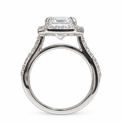Asscher Cut Moissanite Engagement Ring 14K White Gold, Forever One Halo Engagement Ring For Women, Unique Vintage Wedding Promise Rings