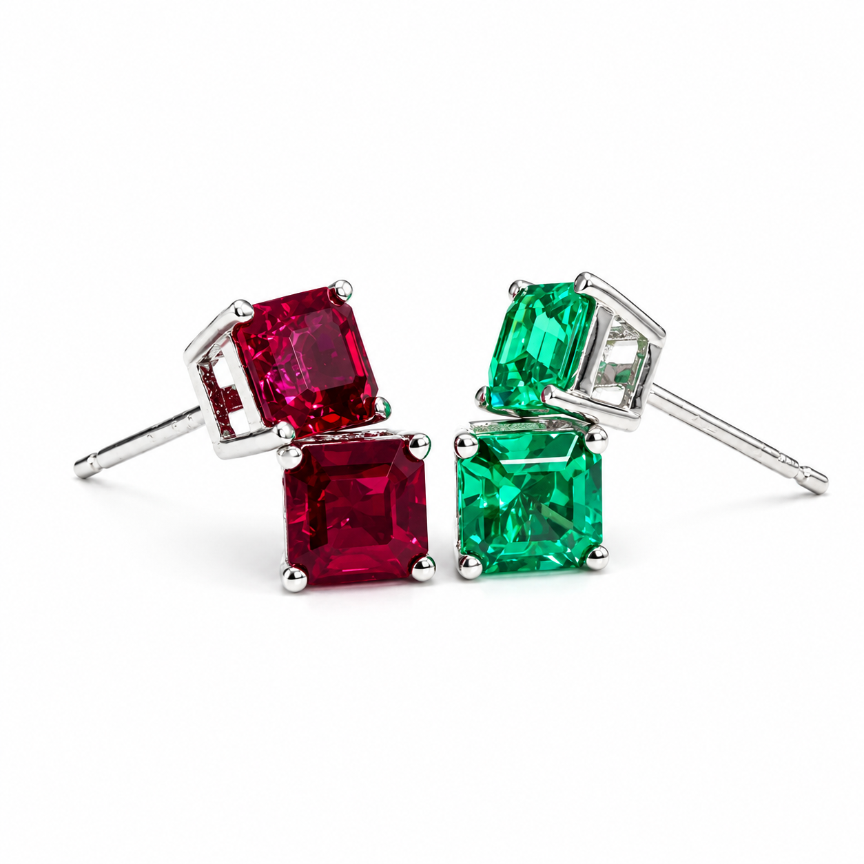 May Birthstone Earrings , Ladies Earrings , Asscher Emerald Studs , 14k Gold Earrings, Mothers Day , Birthday Gift , #8841