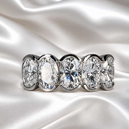 Oval cut 5 stone  lab grown cvd diamond wedding band 14k gold, diamond wedding band women, stacking lab grown anniversary diamond band #7984