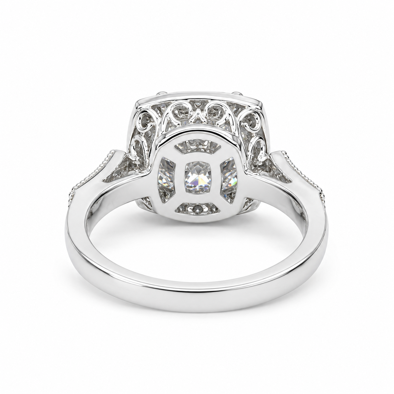 Moissanite Engagement Ring 14k White Gold , Cushion Cut Moissanite Promise Ring For Her , Unique Vintage Halo Anniversary Bridal Ring  #7333