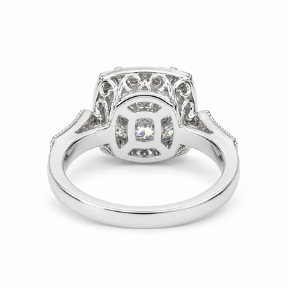 Moissanite Engagement Ring 14k White Gold , Cushion Cut Moissanite Promise Ring For Her , Unique Vintage Halo Anniversary Bridal Ring  #7333