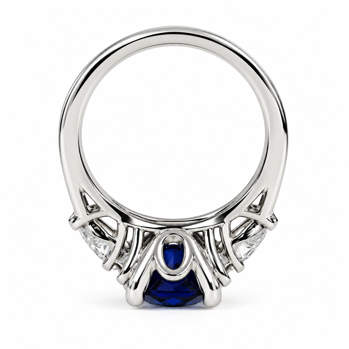 Cushion Cut Blue Sapphire Engagement Ring 14K White Gold, Blue Sapphire Ring For Women Solid White Gold, Sapphire and Moissanite Ring, #7157