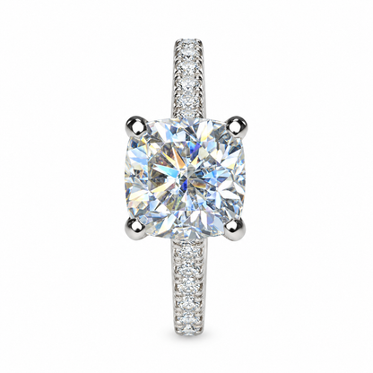 Moissanite Cushion Cut Engagement Ring 14K White Gold Cushion Solitaire Engagement Ring Forever One Simple Solitaire Engagement Ring #7275
