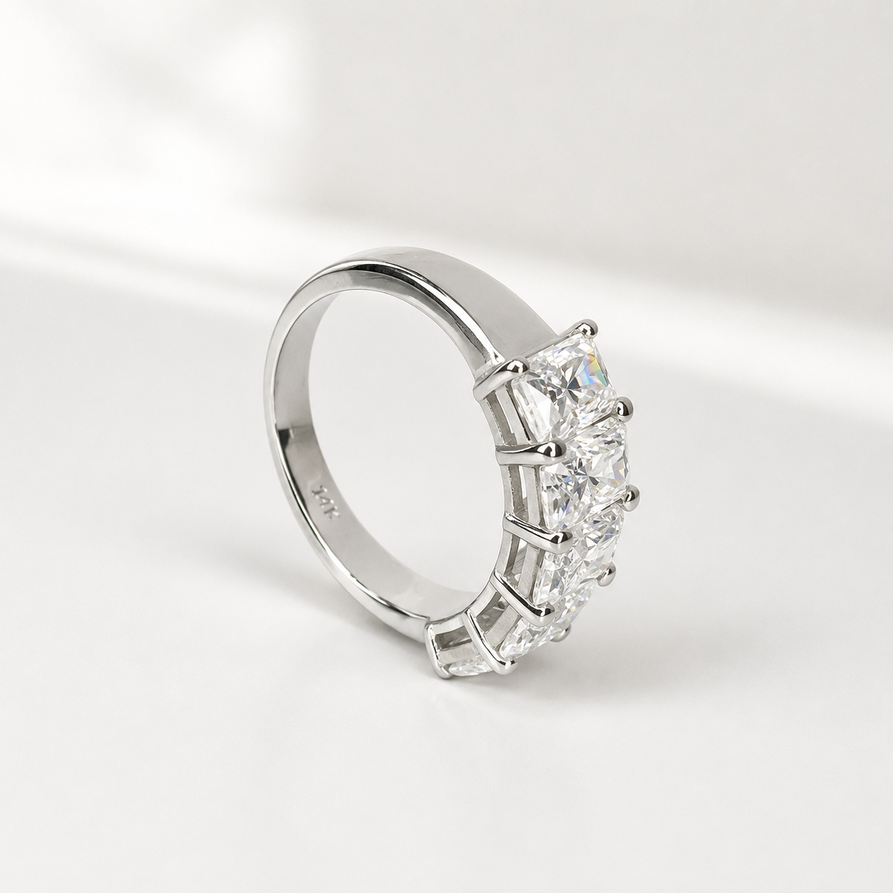 3.00 CTW Lab Grown Diamond Wedding Band 14K Solid Gold , 5 Stone Radiant Cut Lab Created Diamond Ring Diamond Anniversary Gift For Her