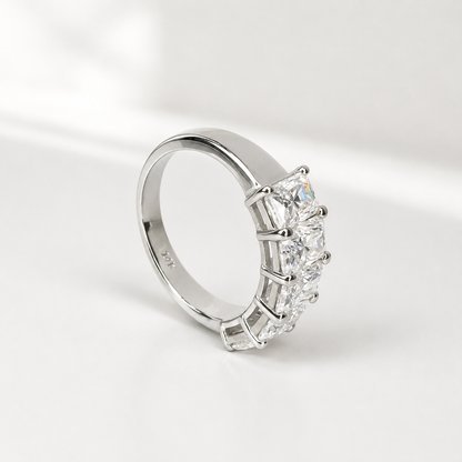 3.00 CTW Lab Grown Diamond Wedding Band 14K Solid Gold , 5 Stone Radiant Cut Lab Created Diamond Ring Diamond Anniversary Gift For Her