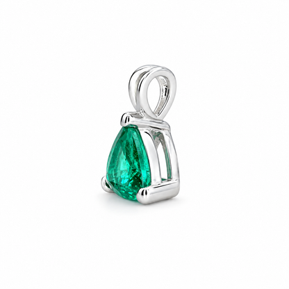 Emerald Trillion Shape Pendant Necklace For Ladies, 14k White Gold Dainty Layering Necklace, Triangle Shape May Birthstone Pendant.    #6074