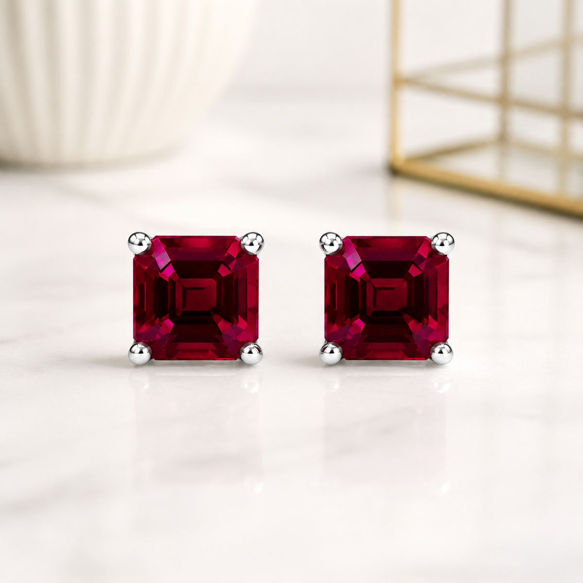 May Birthstone Earrings , Ladies Earrings , Asscher Emerald Studs , 14k Gold Earrings, Mothers Day , Birthday Gift , #8841