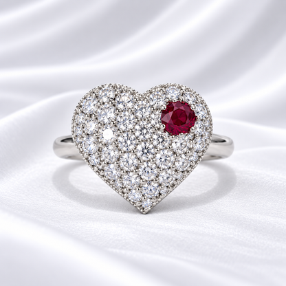 Lab Grown Diamond Heart Ring with Birthstone, Gemstone Accent Heart Ring, Diamond Heart Promise Ring, Romantic Gift for Her #8882