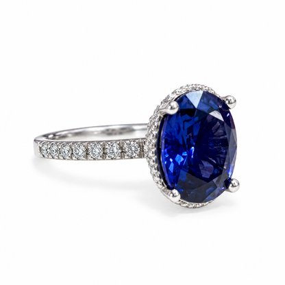 Blue sapphire solitaire engagement ring white gold, Oval shaped sapphire wedding ring, September birthstone jewelry Blue sapphire ring