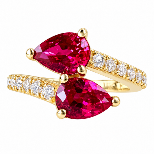Ruby Pear Shape Bypass Ring Yellow Gold Engagement Ring Toi Et Moi Ruby Pear Anniversary Ring For Women Unique Promise Wedding Rings  #7435