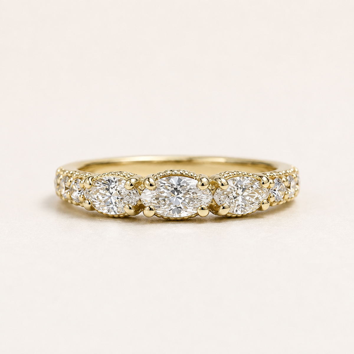 Lab Diamond Wedding Band , Unique Antique Marquis Lab Grown Diamond Stacking Band 14K Solid Gold , Half Eternity Cluster Diamond Ring #8832