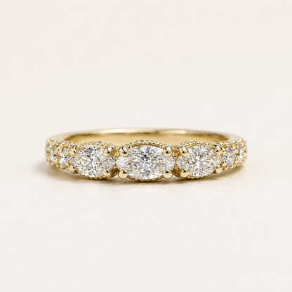 Lab Diamond Wedding Band , Unique Antique Marquis Lab Grown Diamond Stacking Band 14K Solid Gold , Half Eternity Cluster Diamond Ring #8832