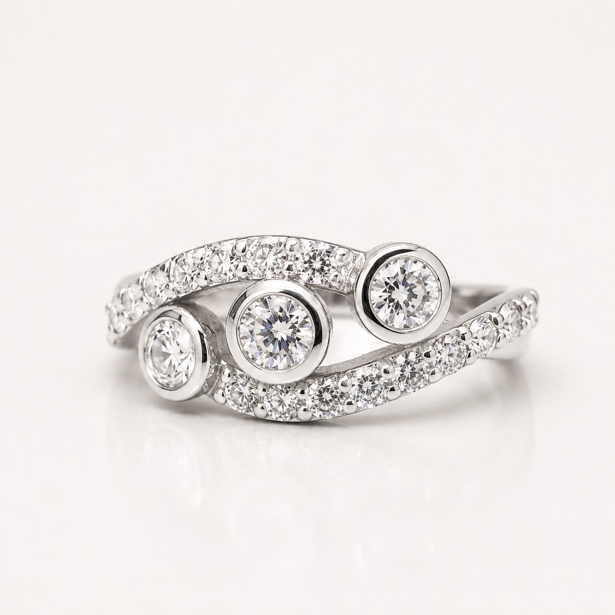 Lab Diamond Cluster Ring 14k Solid Gold , Three Stone Mothers Ring Infinity Design , Lab Grown Diamond Stacking Ring , Unique Diamond  #8603