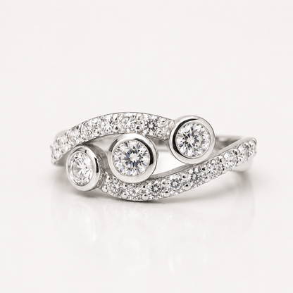 Lab Diamond Cluster Ring 14k Solid Gold , Three Stone Mothers Ring Infinity Design , Lab Grown Diamond Stacking Ring , Unique Diamond  #8603