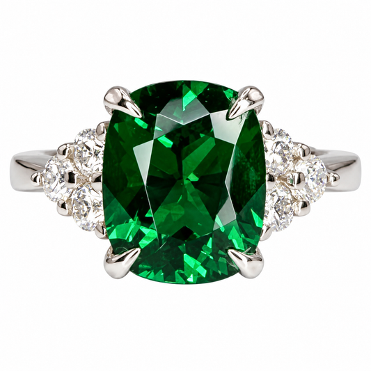 Emerald Engagement Ring, May Birthstone Ring, Elongated Cushion Cut Emerald Ring, Emerald Wedding Ring, Emerald Anniversary Ring,  #6650
