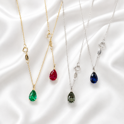 14K Gold Teardrop Ruby Necklace, Pear Shape Ruby Pendant, Teardrop Ruby Pendant Necklace with Chain, July Birthstone Jewelry, #8821