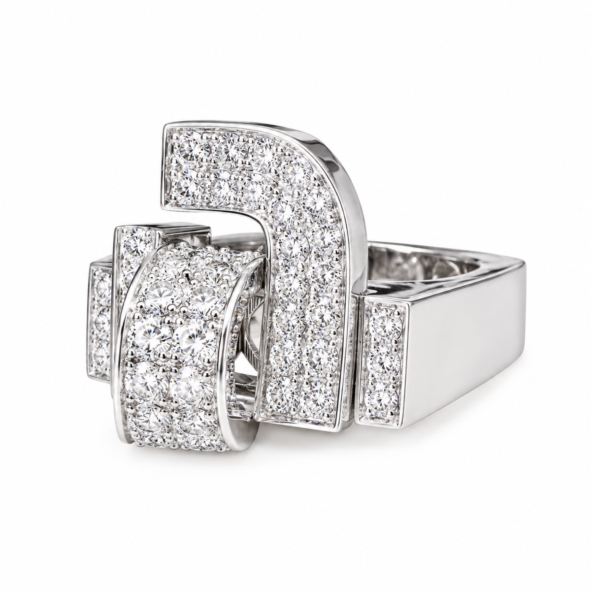Diamond cluster ring 14k white gold, Unique Art Deco  diamond mens ring, mens iced out ring, gift for him, hip hop ring, pinky ring,   #7758
