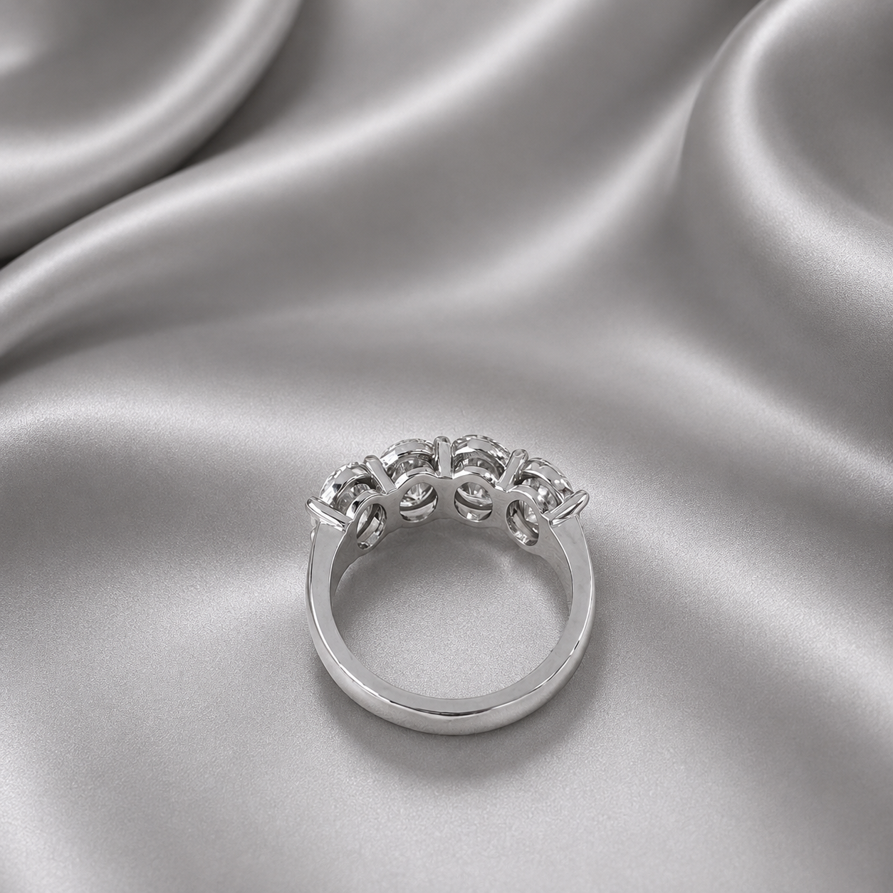 4CTW Oval Lab Grown Diamond 4 Stone Wedding Band 14K Solid Gold , IGI Certified Lab Diamond Stacking Band , #8828
