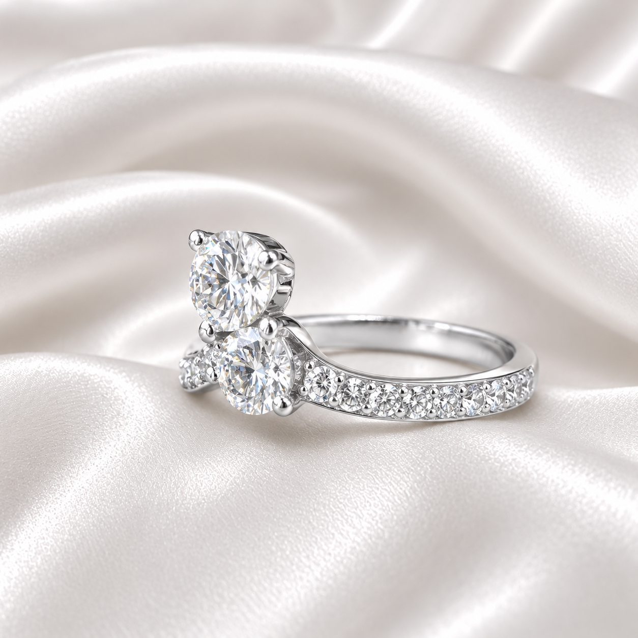 Lab Grown Diamond Pinky Ring , Diamond Chevron Ring , Curved Diamond wedding Band , Two Stone Lab Created Diamond Ring Everyday Ring #8815
