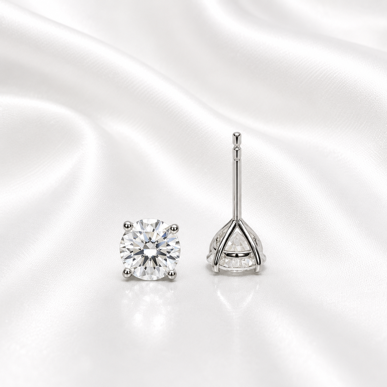 Martini Style Moissanite Stud Earrings , 1.60 ctw. To 3.80 ctw. 14K Gold , Unisex Moissanite Stud Earrings , Simple Stud Earrings #8826