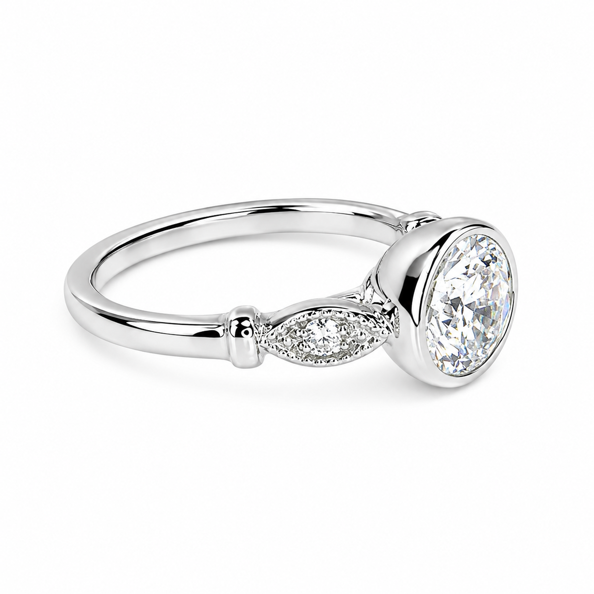 Round Cut Moissanite Engagement Rings 14K Solid Gold For Women, #7171 Bezel Set Vintage Unique Moissanite Ring, Wedding Diamond Bridal Ring