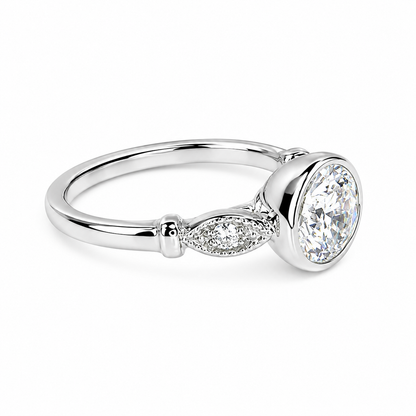 Round Cut Moissanite Engagement Rings 14K Solid Gold For Women, #7171 Bezel Set Vintage Unique Moissanite Ring, Wedding Diamond Bridal Ring
