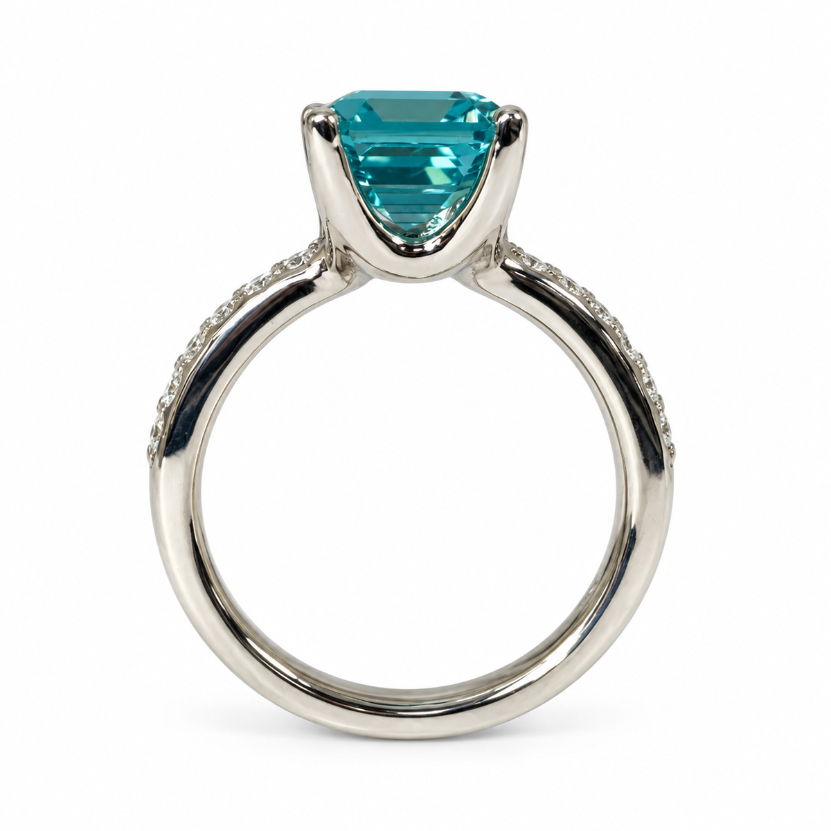Emerald Cut Engagement Ring / Neon Blue Paraiba Wedding Ring / Paraiba and Moissanite Ring / 14k White Gold / #6268