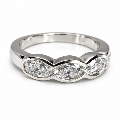5 Stone Oval Lab Grown Diamond Anniversary Band 14K Solid Gold, East West Oval Lab Diamond Wedding Band #8934