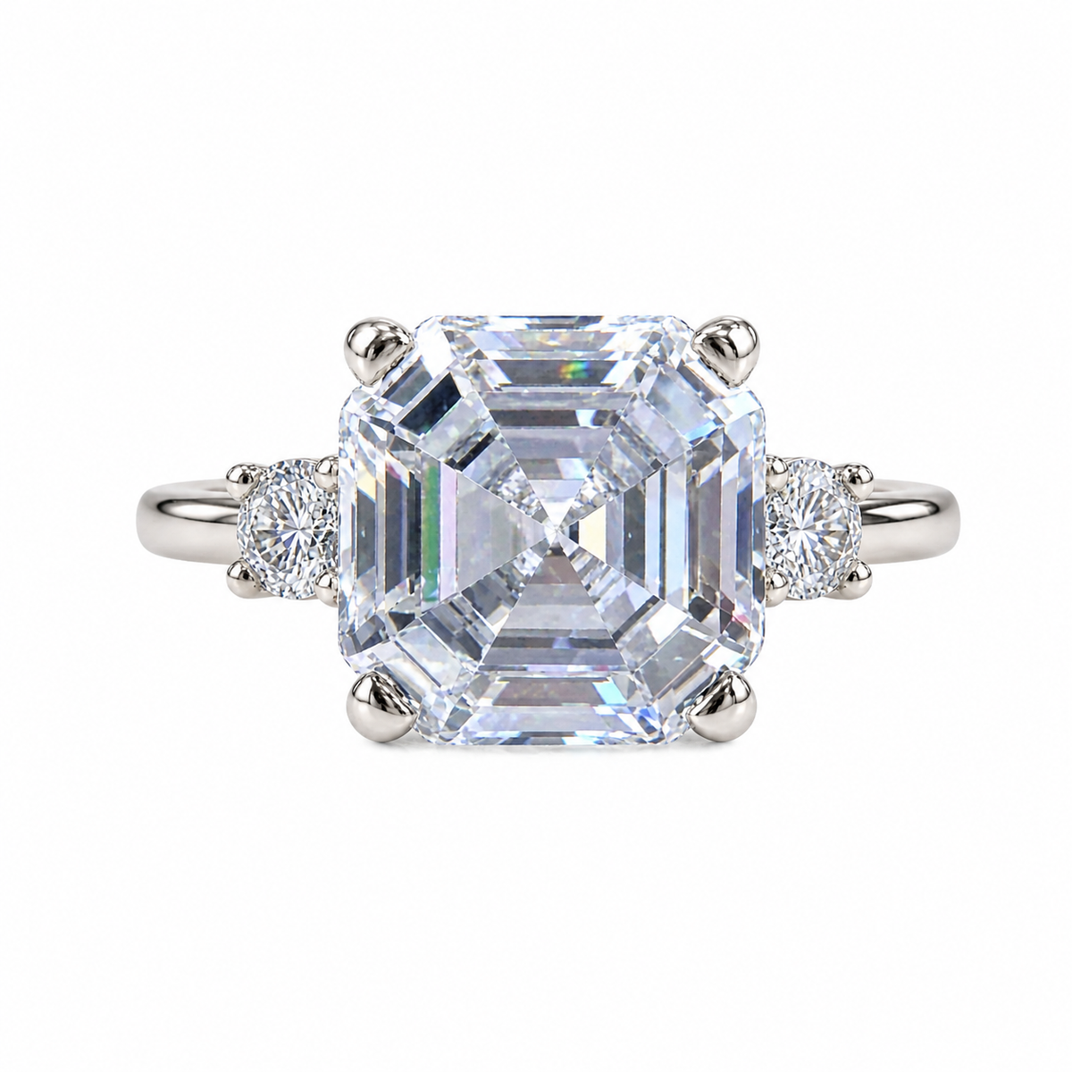 Asscher Cut Moissanite Engagement Ring 14K Solid Gold , Asscher Cut Solitaire Moissanite Wedding Ring 3 Stone Everyday Ring #8801