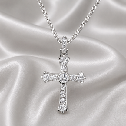 14K Gold Mens Diamond Cross Necklace,  Religious Jewelry 8746