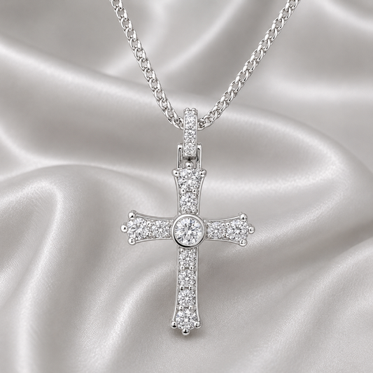 14K Gold Mens Diamond Cross Necklace,  Religious Jewelry 8746