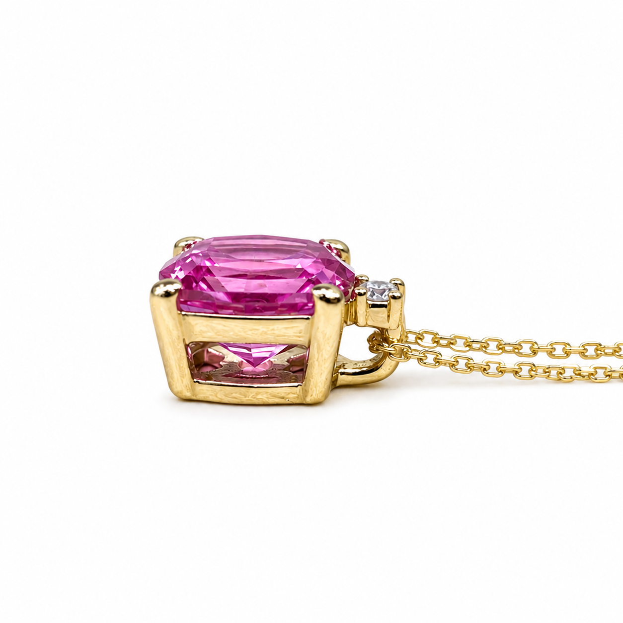 Pink Sapphire Pendant Necklace For Ladies,  Unique Octagon Pink Sapphire Pendant Necklace, Dainty Pendant Necklace Anniversary Gift    #6673
