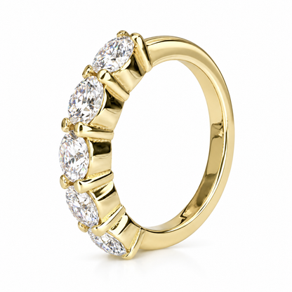 Round 5 Stone Moissanite band 14k white gold, Stacking moissanite wedding band Half eternity moissanite band ring gold matching bands  #7906