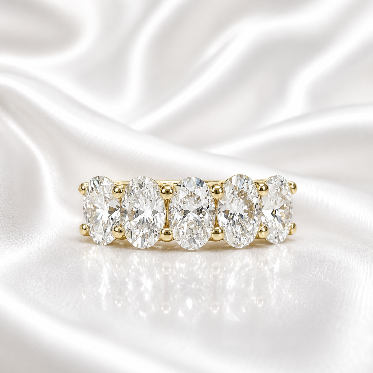 Lab grown diamond wedding band, Lab created diamond half eternity band 14k solid gold, 5 stone oval cut diamond ring, cvd diamond ring